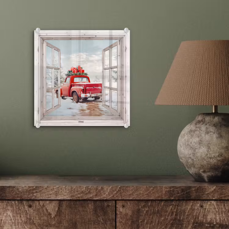 Glas schilderij - Auto - Rood - Cadeaus - Winter - Kerst - Doorkijk - Wit — 4