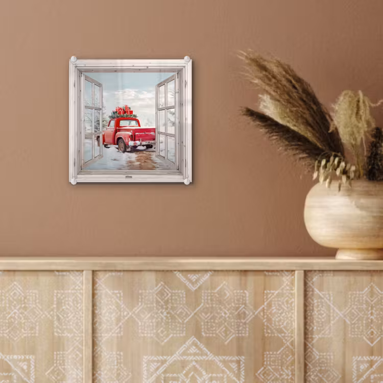 Glas schilderij - Auto - Rood - Cadeaus - Winter - Kerst - Doorkijk - Wit — 6