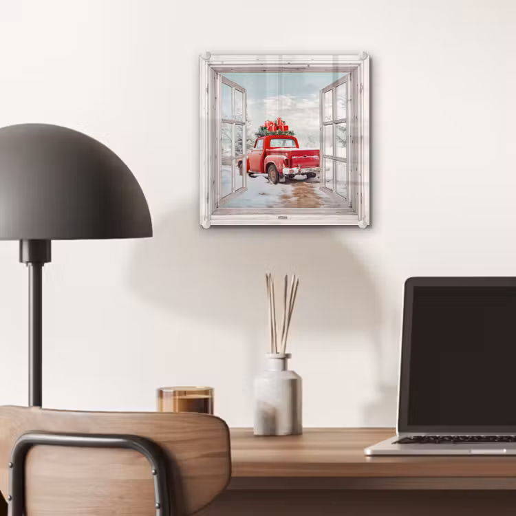 Glas schilderij - Auto - Rood - Cadeaus - Winter - Kerst - Doorkijk - Wit — 7