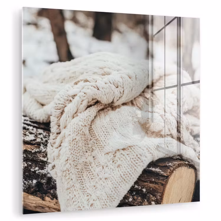 Glas schilderij - Deken - Wit - Boomstronk - Winter - Sneeuw — 1