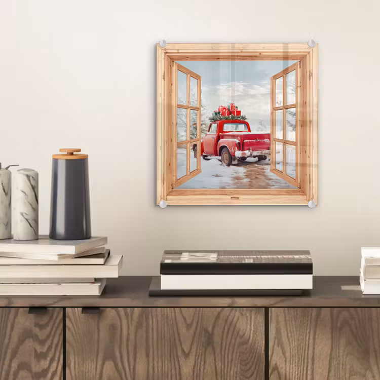 Glas schilderij - Doorkijk - Auto - Kerst - Cadeaus - Winter - Landschap — 2
