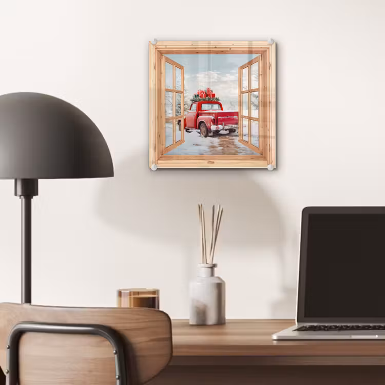 Glas schilderij - Doorkijk - Auto - Kerst - Cadeaus - Winter - Landschap — 7