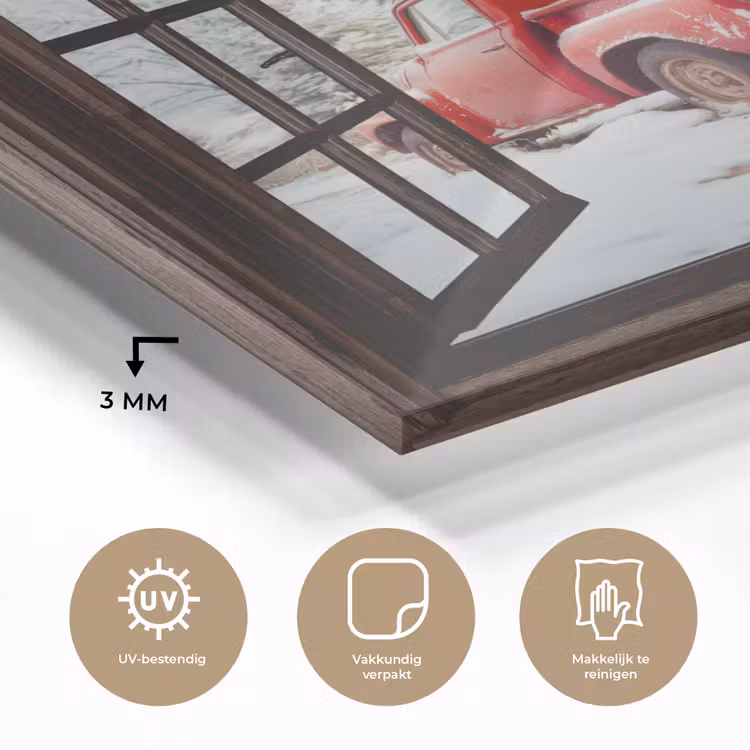 Glas schilderij - Doorkijk - Auto - Rood - Cadeaus - Winterlandschap - Kerst — 3