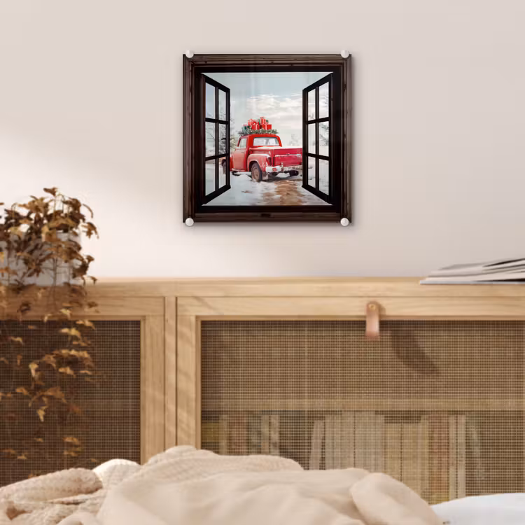 Glas schilderij - Doorkijk - Auto - Rood - Cadeaus - Winterlandschap - Kerst — 5