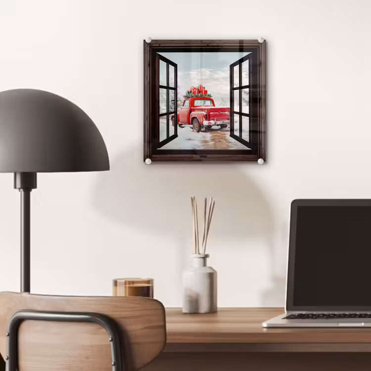 Glas schilderij - Doorkijk - Auto - Rood - Cadeaus - Winterlandschap - Kerst — 7