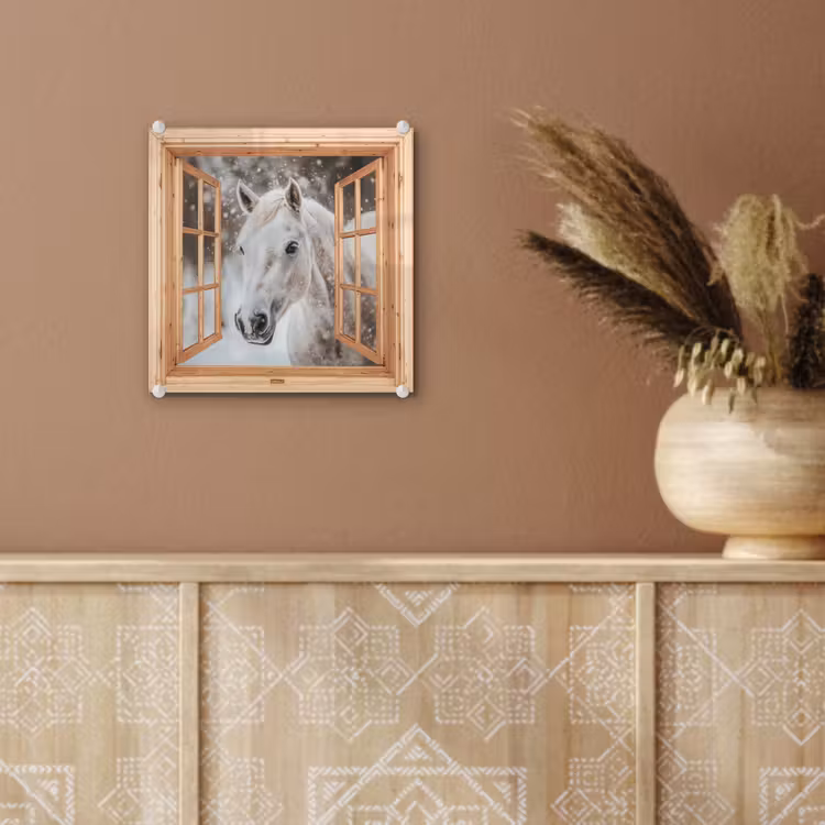 Glas schilderij - Doorkijk - Paard - Wit - Winter - Sneeuw - Dieren — 6
