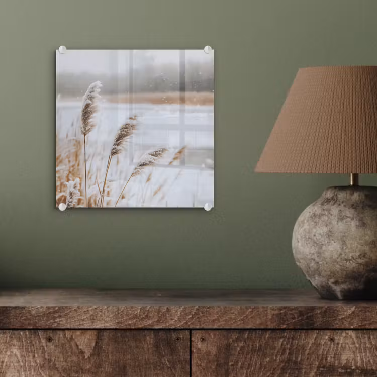 Glas schilderij - Riet - Meer - Winter - Natuur - Sneeuw - Beige — 4