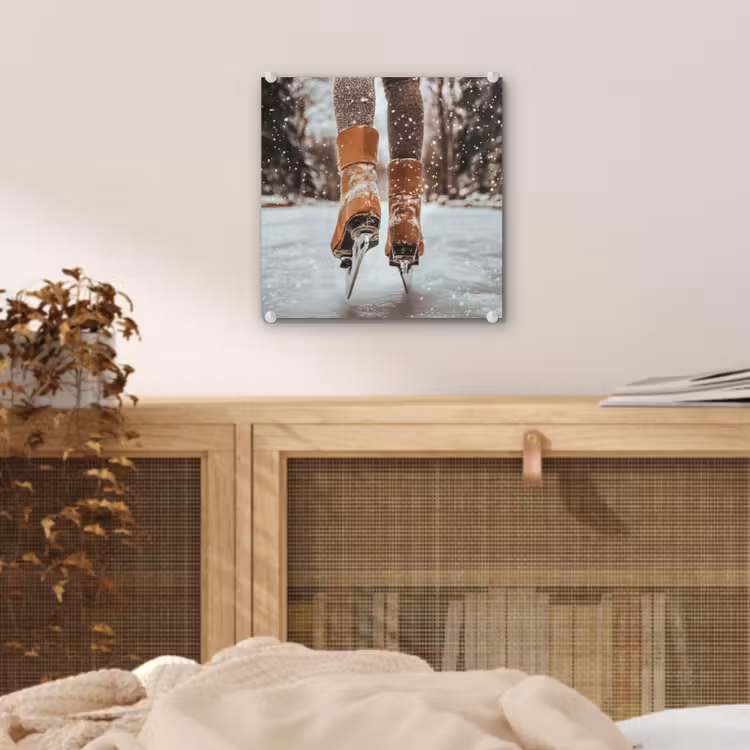 Glas schilderij - Schaatsen - IJs - Winter - Sneeuw — 5
