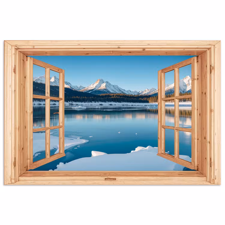 Poster - Doorkijk - Landschap - Winter - Meer - Bergen - Uitzicht — 1