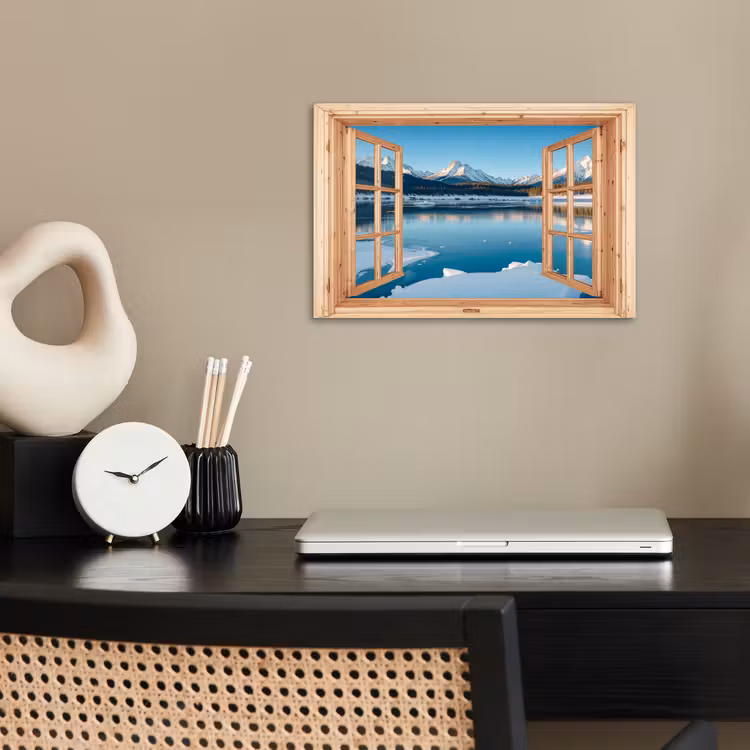 Poster - Doorkijk - Landschap - Winter - Meer - Bergen - Uitzicht — 2