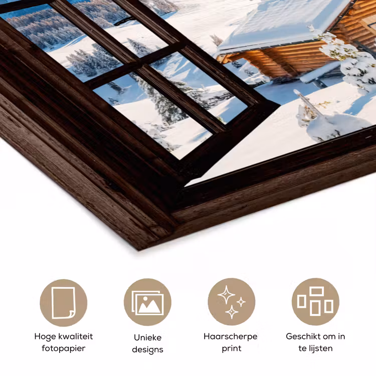 Poster - Doorkijk - Winter - Landschap - Huisje - Bergen — 5