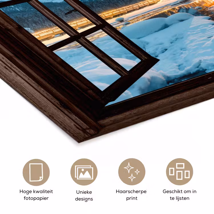 Poster - Doorkijk - Winter - Landschap - Natuur - Huis - Bergen — 5