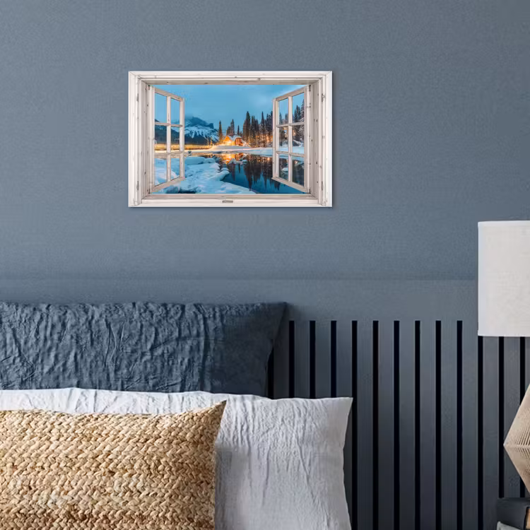 Poster - Doorkijk - Winterlandschap - Natuur - Huis - Bergen — 3