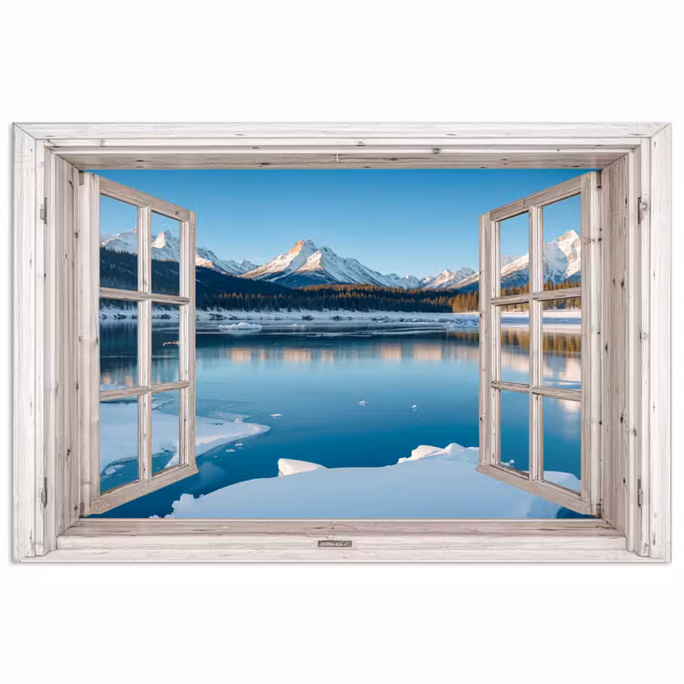 Poster - Landschap - Winter - Meer - Bergen - Uitzicht - Doorkijk - Licht — 1