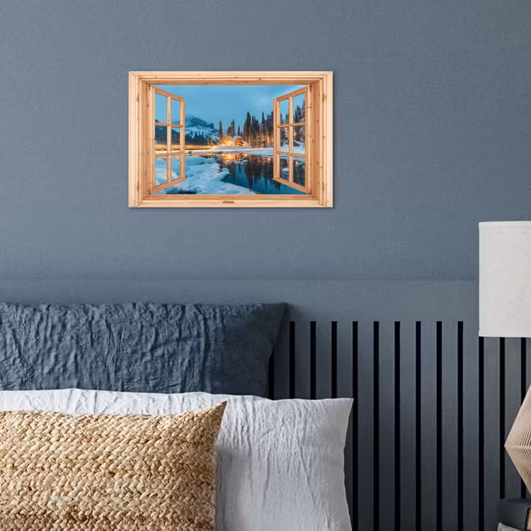 Poster - Winterlandschap - Natuur - Huis - Bergen - Doorkijk - Raam — 3