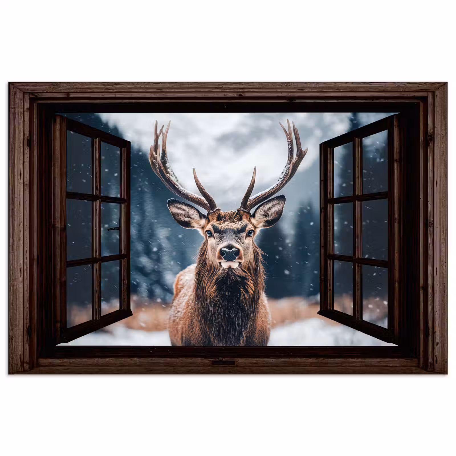 Poster - Doorkijk - Hert - Dieren - Landschap - Winter - Sneeuw - Landelijk — 1