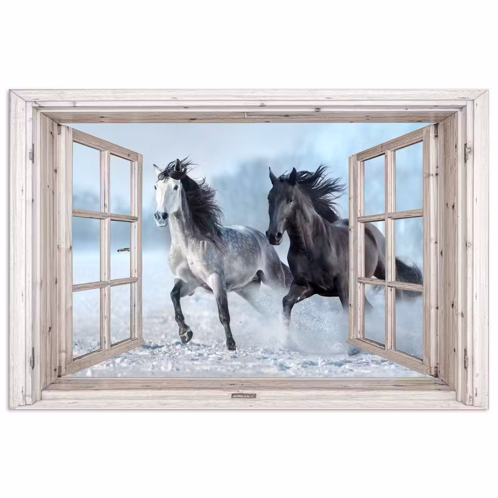 Poster - Doorkijk - Paarden - Winter - Dieren - Natuur - Wit — 1