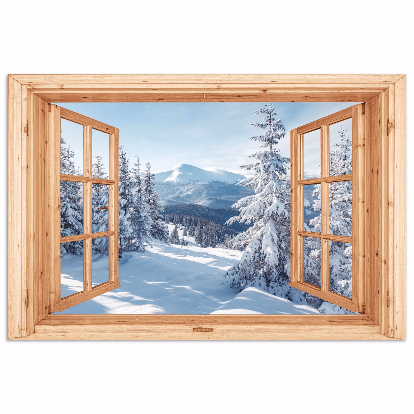 Poster - Doorkijk - Winterlandschap - Natuur - Berg - Bomen - Hout — 1