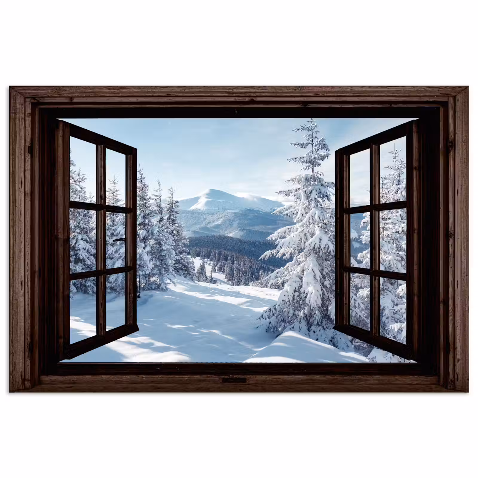 Poster - Winter - Landschap - Natuur - Berg - Bomen - Doorkijk - Uitzicht — 1