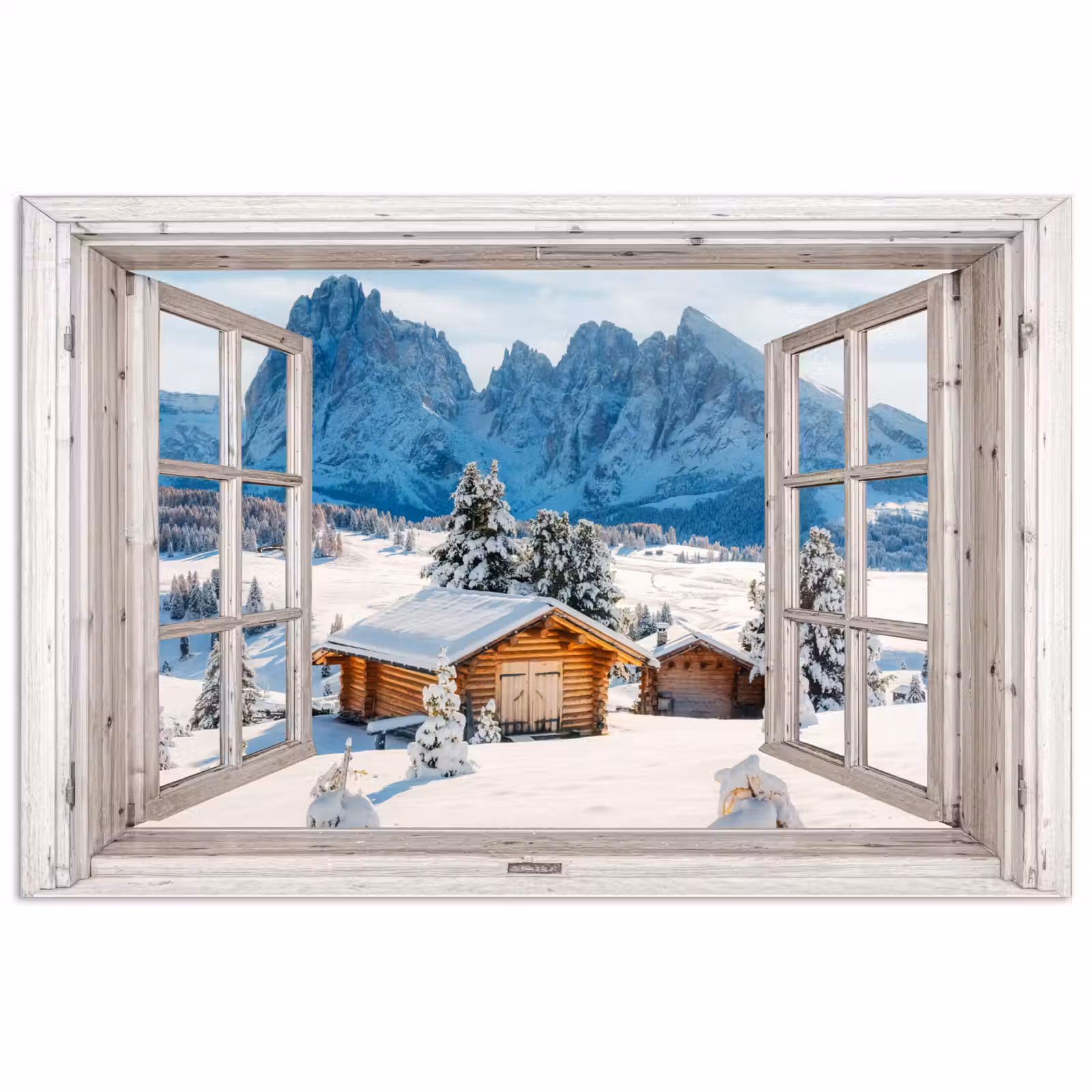Poster - Winterlandschap - Huisje - Bergen - Uitzicht - Doorkijk - Natuur — 1