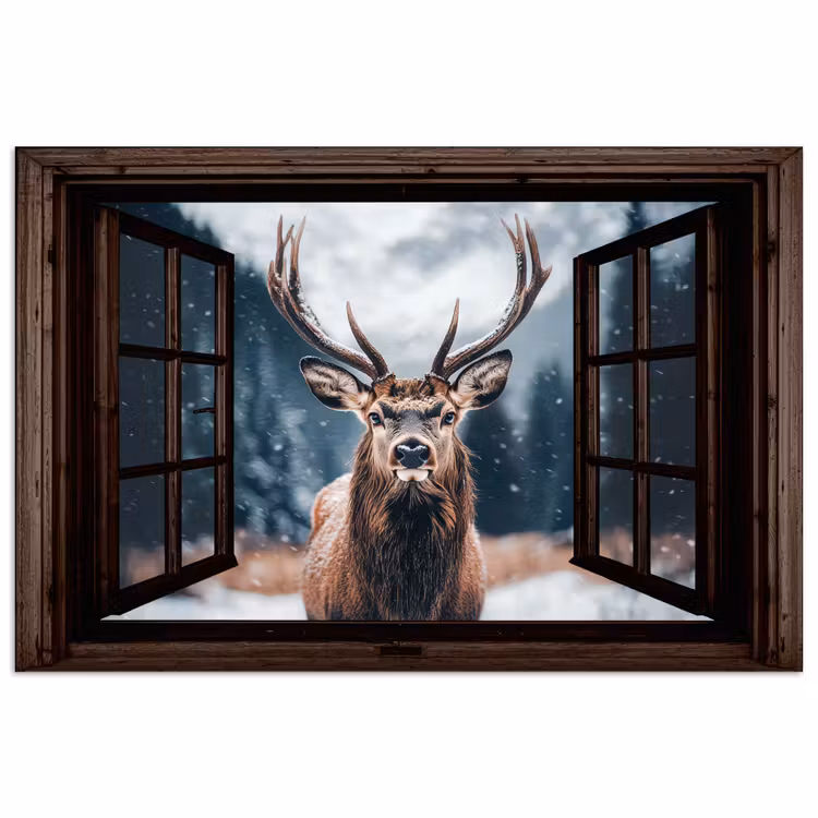 Poster - Doorkijk - Hert - Dieren - Landschap - Winter - Sneeuw - Landelijk — 1