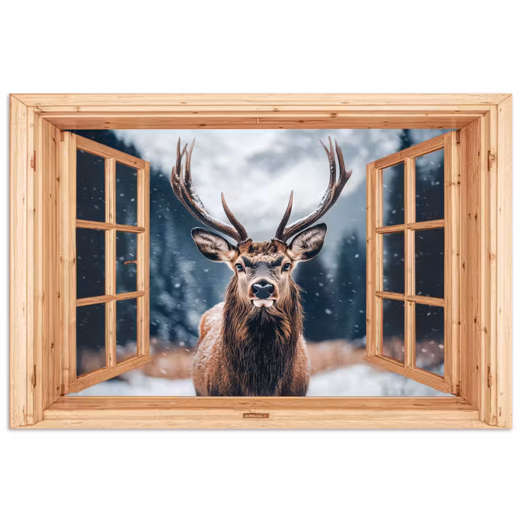 Poster - Doorkijk - Hert - Dieren - Winterlandschap - Sneeuw — 1