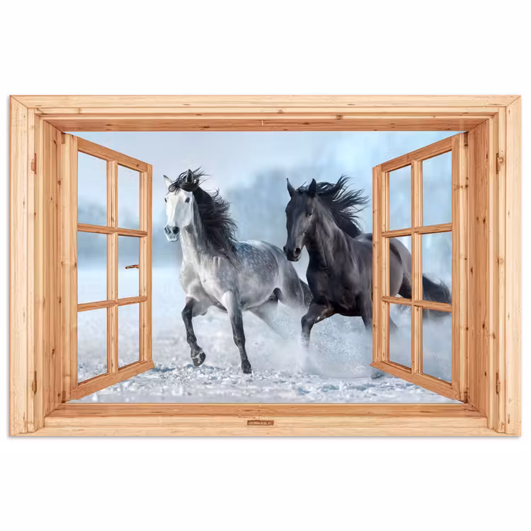 Poster - Doorkijk - Paarden - Winter - Dieren - Natuur - Hout — 1