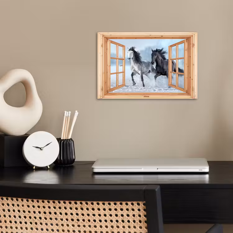 Poster - Doorkijk - Paarden - Winter - Dieren - Natuur - Hout — 2