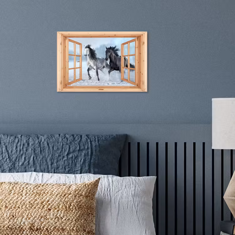 Poster - Doorkijk - Paarden - Winter - Dieren - Natuur - Hout — 3