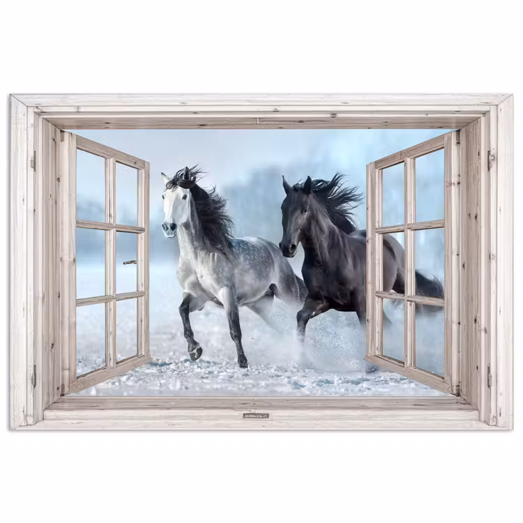 Poster - Doorkijk - Paarden - Winter - Dieren - Natuur - Wit — 1
