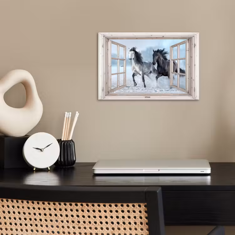 Poster - Doorkijk - Paarden - Winter - Dieren - Natuur - Wit — 2