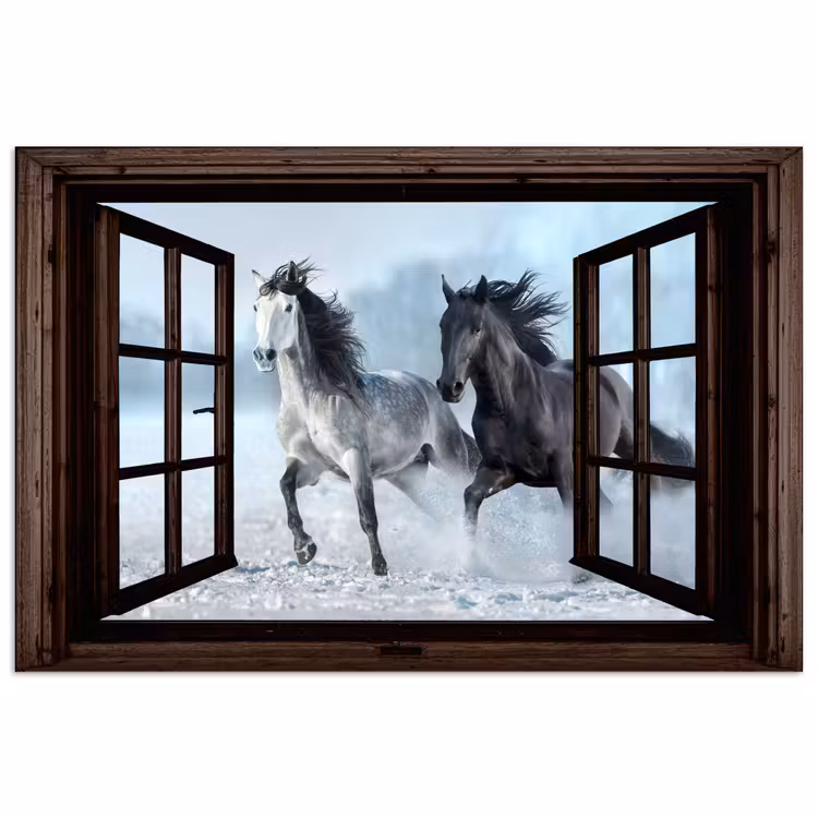 Poster - Paarden - Winter - Dieren - Natuur - Doorkijk — 1