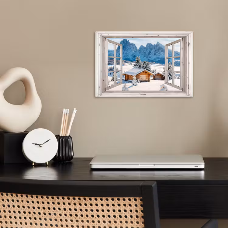 Poster - Winterlandschap - Huisje - Bergen - Uitzicht - Doorkijk - Natuur — 2
