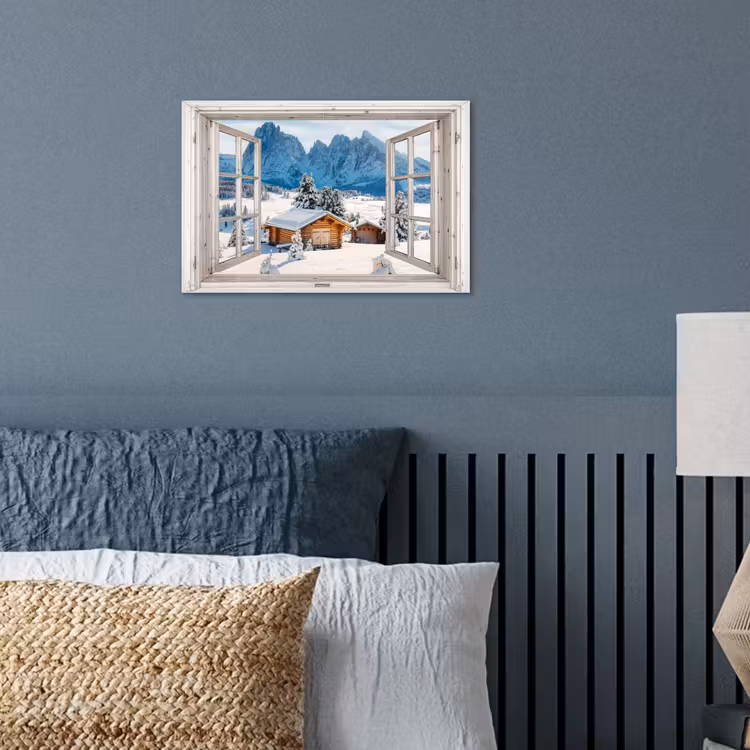 Poster - Winterlandschap - Huisje - Bergen - Uitzicht - Doorkijk - Natuur — 3
