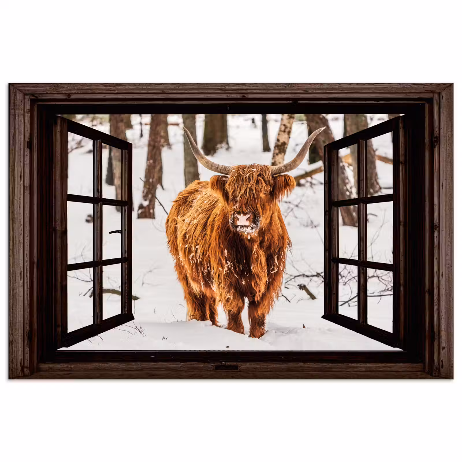 Poster - Schotse Hooglander - Sneeuw - Natuur - Dieren - Doorkijk - Winter — 1
