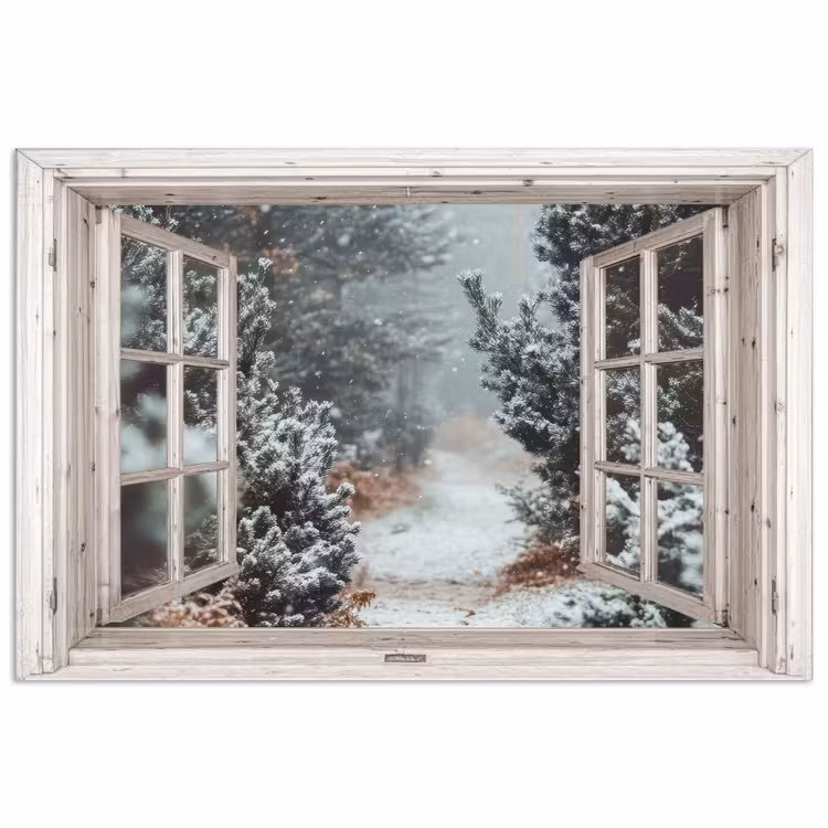 Poster - Bos - Winter - Bomen - Natuur - Pad - Doorkijk - Wit — 1