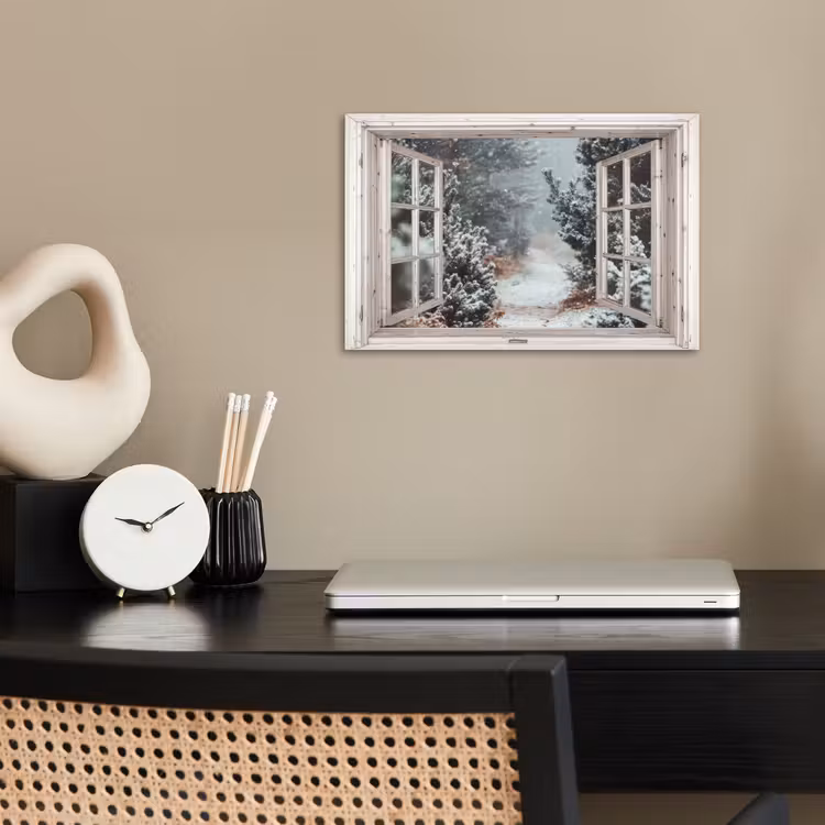 Poster - Bos - Winter - Bomen - Natuur - Pad - Doorkijk - Wit — 2