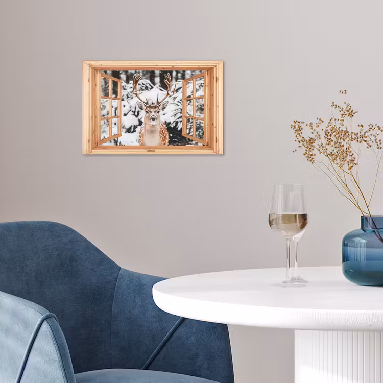 Poster - Doorkijk - Hert - Sneeuw - Winter - Bos - Dieren — 4