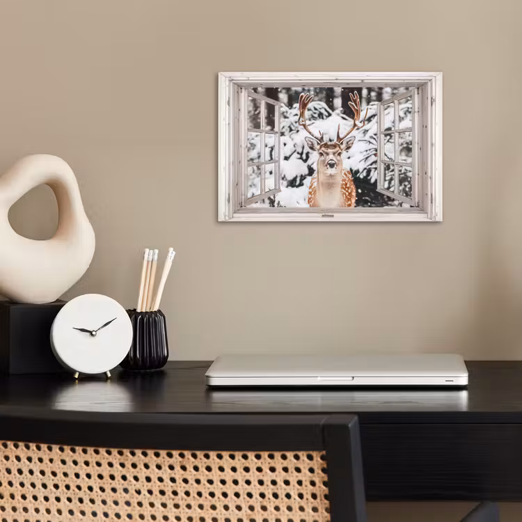 Poster - Doorkijk - Hert - Sneeuw - Winter - Bos - Dieren - Natuur — 2