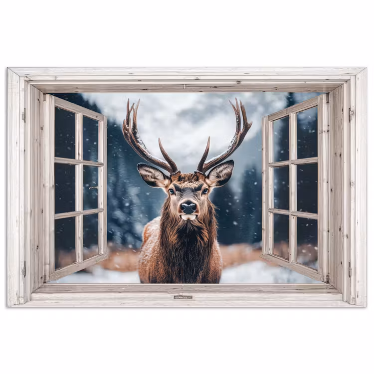 Poster - Hert - Dieren - Landschap - Winter - Sneeuw - Doorkijk - Natuur — 1