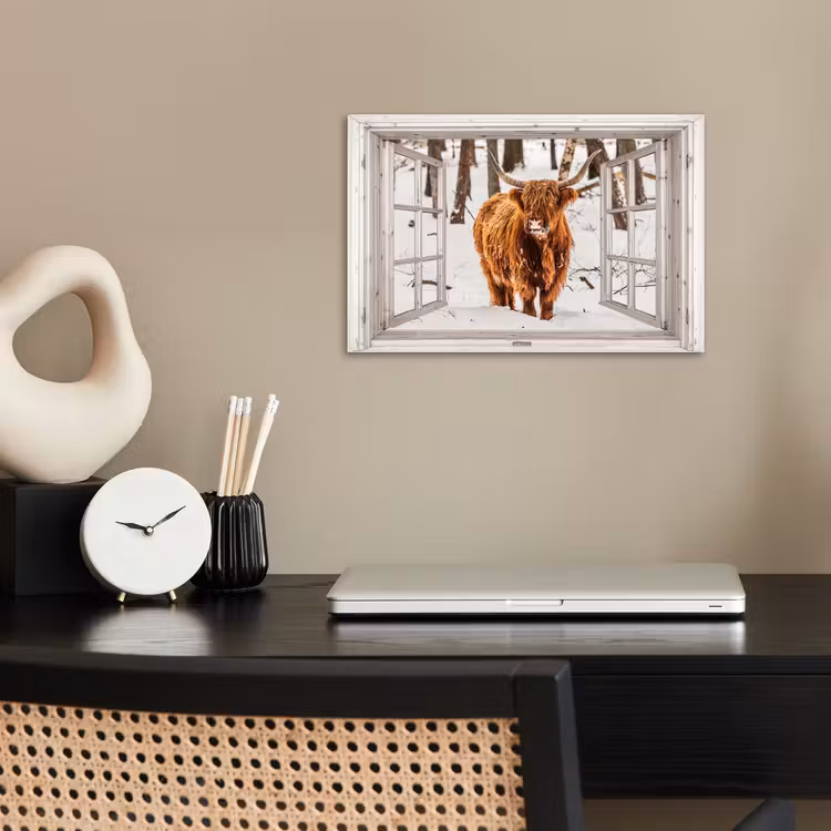 Poster - Schotse Hooglander - Sneeuw - Winter - Natuur - Dier - Doorkijk - Landelijk — 2