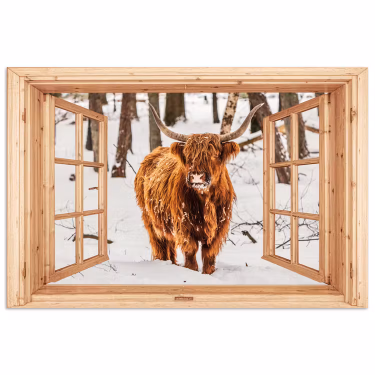 Poster - Schotse Hooglander - Winter - Landschap - Natuur - Dieren - Doorkijk — 1