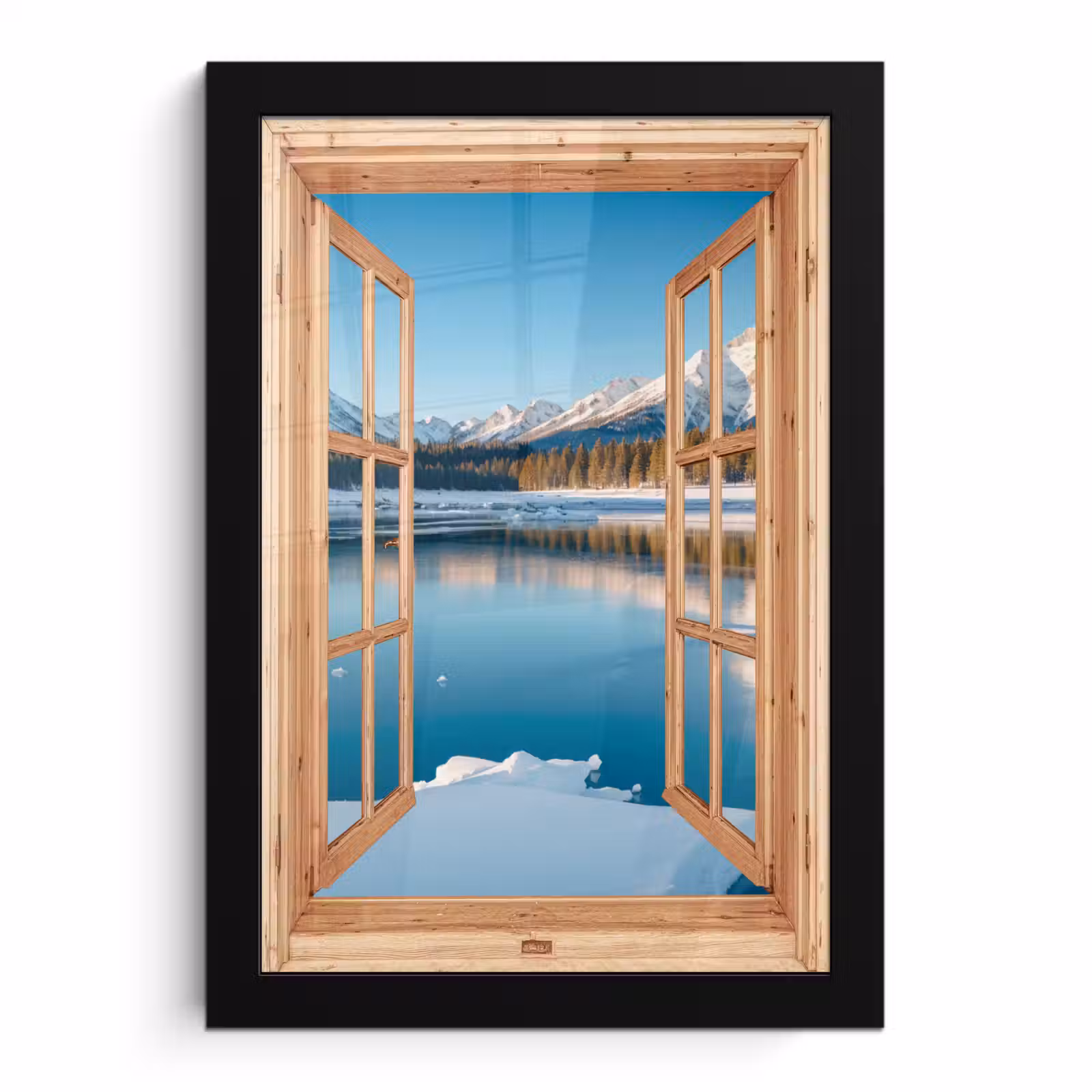Poster met lijst - Doorkijk - Landschap - Winter - Meer - Bergen - Uitzicht — 1