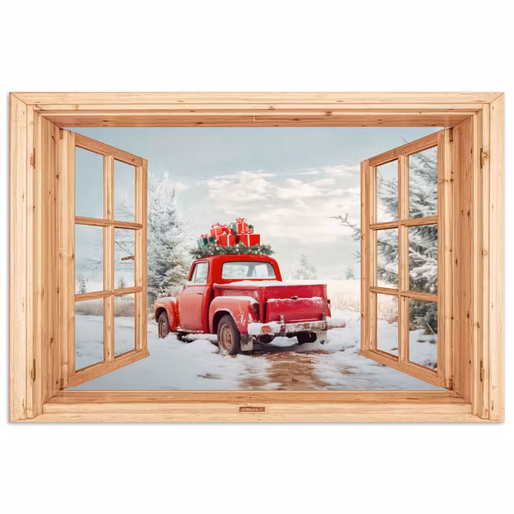 Poster - Doorkijk - Auto - Kerst - Cadeaus - Winter - Landschap — 1
