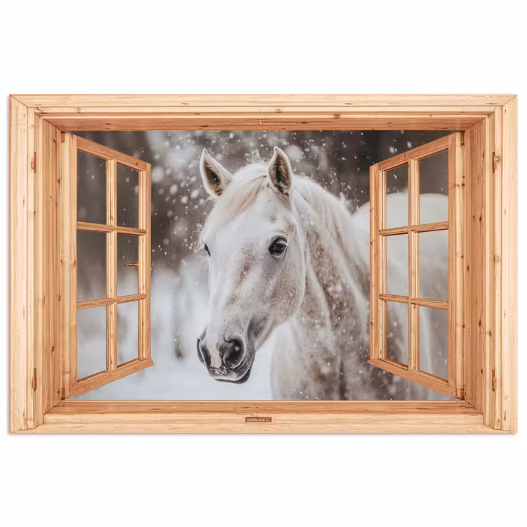 Poster - Doorkijk - Paard - Wit - Winter - Sneeuw - Dieren — 1
