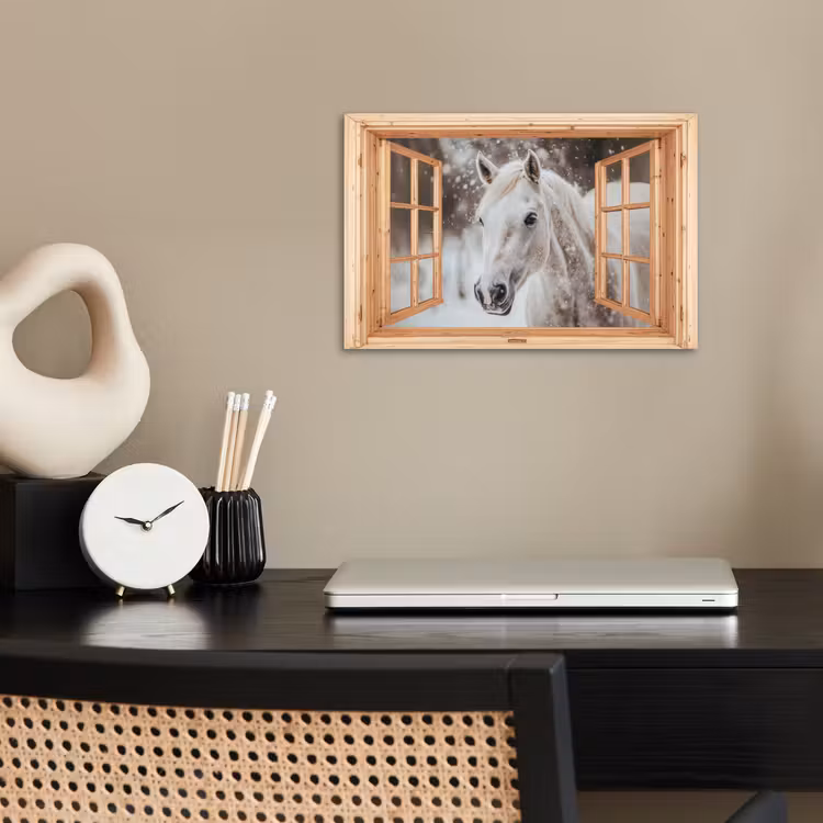 Poster - Doorkijk - Paard - Wit - Winter - Sneeuw - Dieren — 2