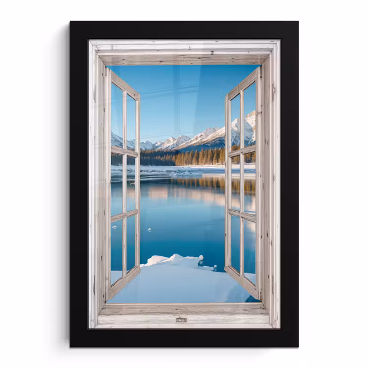 Poster met lijst - Landschap - Winter - Meer - Bergen - Uitzicht - Doorkijk - Licht — 1