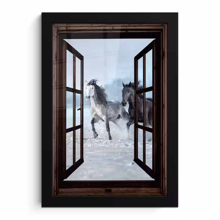 Poster met lijst - Paarden - Winter - Dieren - Natuur - Doorkijk — 1