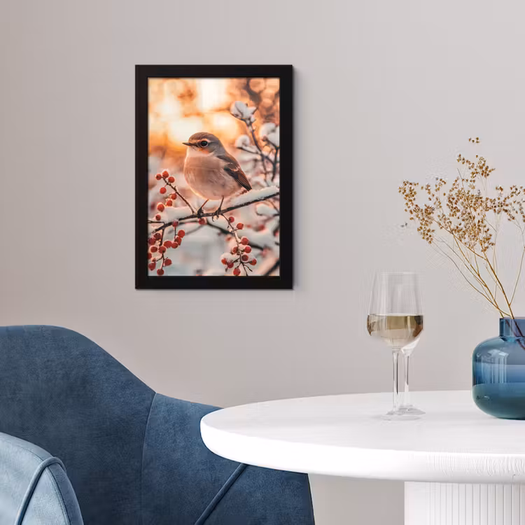Poster met lijst - Vogel - Tak - Winter - Dieren - Sneeuw — 2