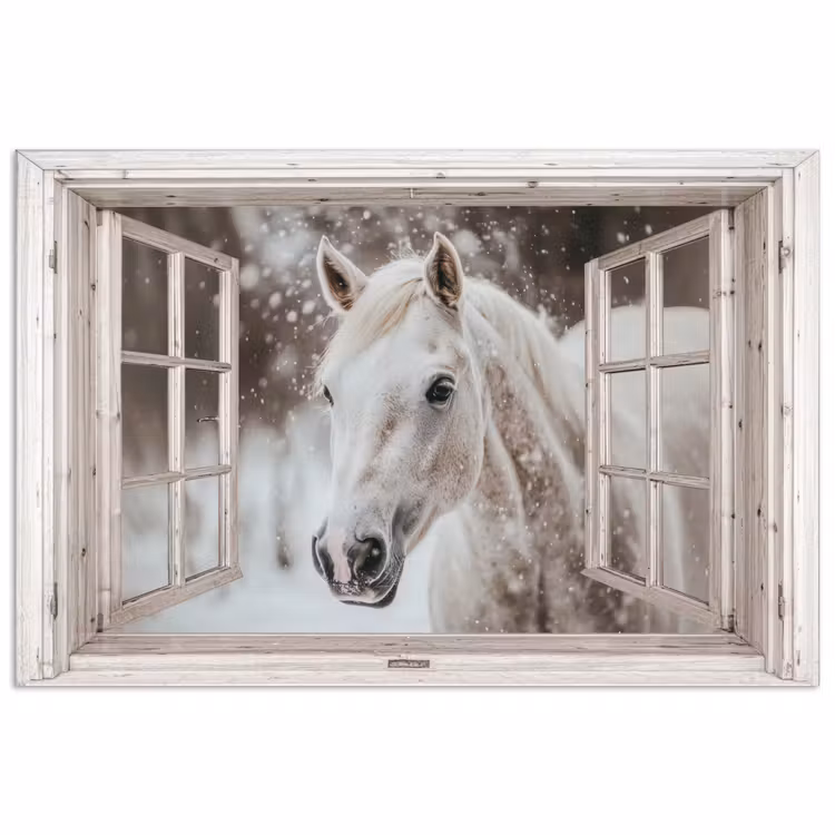 Poster - Paard - Wit - Winter - Sneeuw - Doorkijk - Dieren — 1